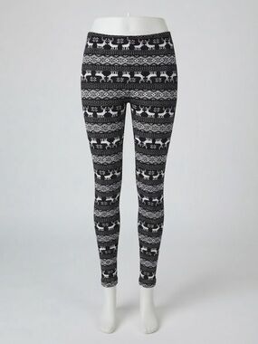 High-Rise Black & White Festive Reindeer Leggings